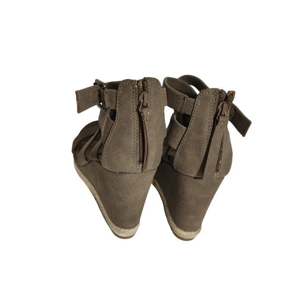 Brash Brown Wedge Heels Sandals Women Size 8.5 Strappy Open Toe Buckle Zippered - Picture 4 of 9